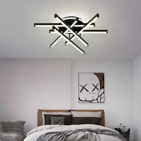 Lampi, Aplice si Corpuri de iluminat Smart - Lustra LED cu telecomanda FILO 188W, 6 Elemente, Liniara, lumina Rece/Calda/Neutra, Dimabila, Negru