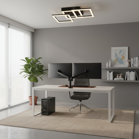 Lustra LED cu telecomanda GEO 43W, 3 Patrate, lumina Rece/Calda/Neutra, Dimabila, Metal si Acril, Negru [1]