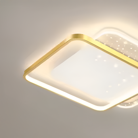 Lustra LED cu telecomanda GILDRA 48W, 2 Patrate, lumina Rece/Calda/Neutra, Dimabila, Auriu [1]