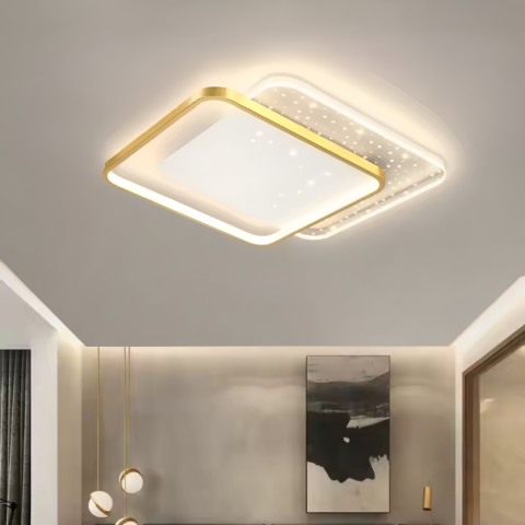 Lustra LED cu telecomanda GILDRA 48W, 2 Patrate, lumina Rece/Calda/Neutra, Dimabila, Auriu [3]
