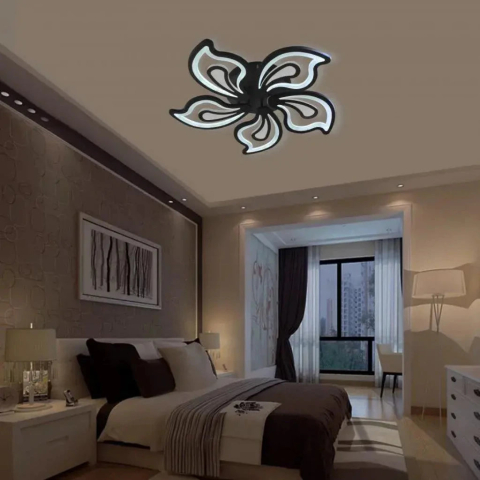 Lustra LED cu telecomanda GLORIOSA 150W, 5 Petale, lumina Rece/Calda/Neutra, Dimabila, Negru [1]