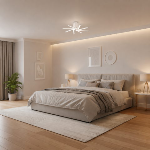 Produse Alessandro - Lustra LED cu telecomanda IBANE, 8 surse, 3000K/4000K/6000K, 128W, Metal si Silicon, Alb
