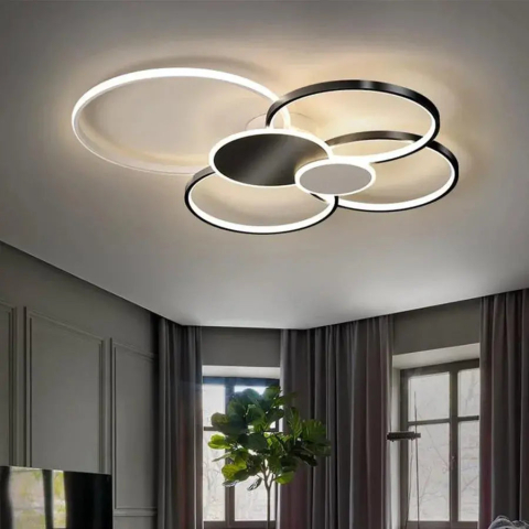 Lustra LED cu Telecomanda, KILLIAN, 74W, 6 Cercuri, Lumina Rece/Calda/Neutra 3000K/4000K/6000K, Dimabila, Negru si Alb, Metal si Acril [3]