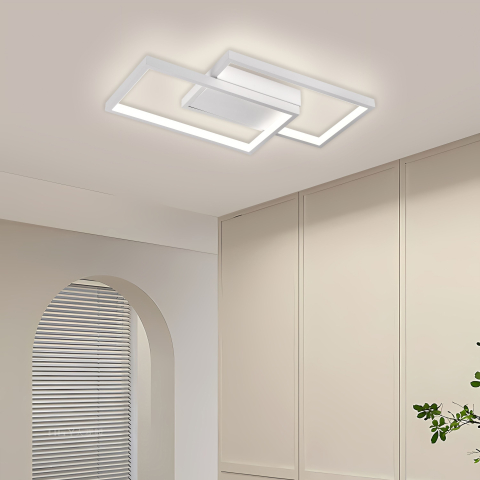 Lampi, Aplice si Corpuri de iluminat Smart - Lustra LED cu telecomanda LANDYN 37W, 2 Patrate, lumina Rece/Calda/Neutra, Dimabila, Alb