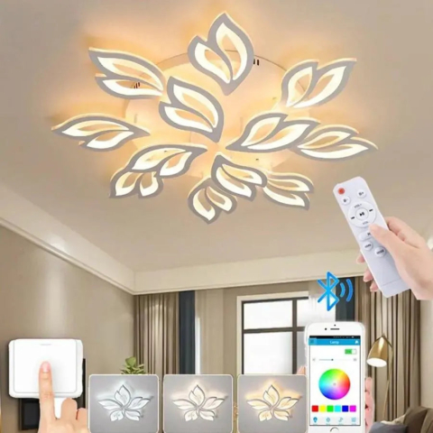 Lustre LED Moderne - Lustra LED cu telecomanda LILY 147W, 12 Elemente, lumina Rece/Calda/Neutra, Dimabila, Alb