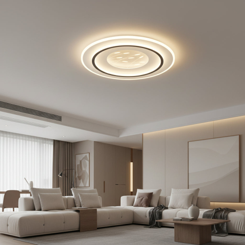 Lustre LED Moderne - Lustra LED cu telecomanda LINEA 125W, Ø50cm, Rotunda, lumina Rece/Calda/Neutra, Dimabila, Negru
