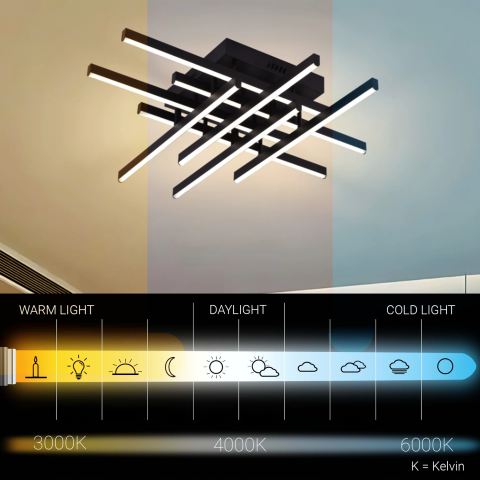 Lustra LED cu Telecomanda LINEX, 108W, 8 elemente, Lumina Rece/Calda/Neutra, Dimabila, Negru [2]