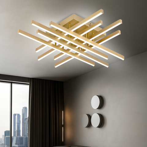 Iluminat Smart Home - Lustra LED cu Telecomanda LINEX, 108W, Lumina 3000K/4000K/6000K, Dimabila, Auriu