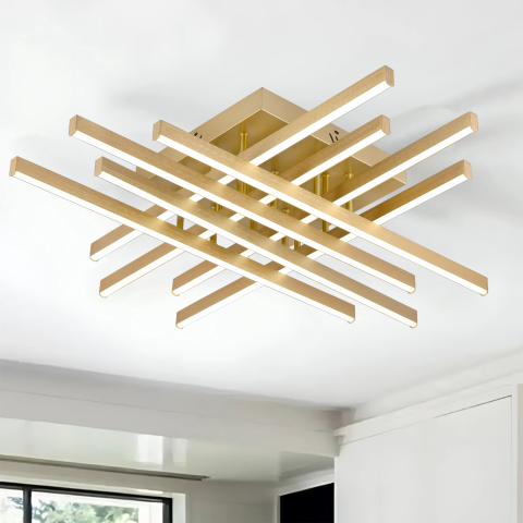 Lustra LED cu Telecomanda LINEX, 108W, Lumina 3000K/4000K/6000K, Dimabila, Auriu [3]