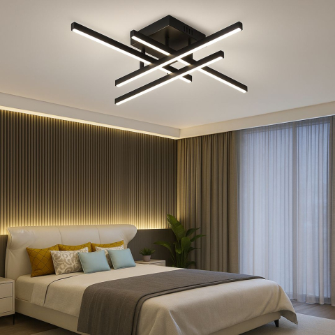 Produse Alessandro - Lustra LED cu Telecomanda LINEX, 52W, 4 Elemente, Liniara, lumina Rece/Calda/Neutra, Dimabila, Negru