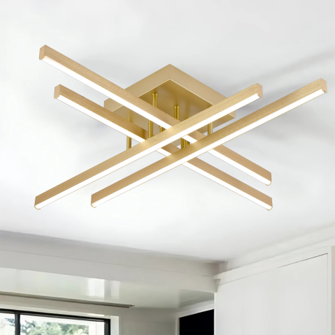 Lustre LED Moderne - Lustra LED cu Telecomanda LINEX, 53W, Lumina 3000K/4000K/6000K, Dimabila, Auriu