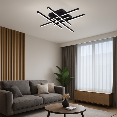 Iluminat Smart Home - Lustra LED cu Telecomanda LINEX, 81W, 6 Elemente, Liniara, lumina Rece/Calda/Neutra, Dimabila, Negru