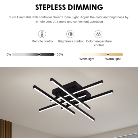 Lustra LED cu Telecomanda LINEX, 81W, 6 Elemente, Liniara, lumina Rece/Calda/Neutra, Dimabila, Negru [3]