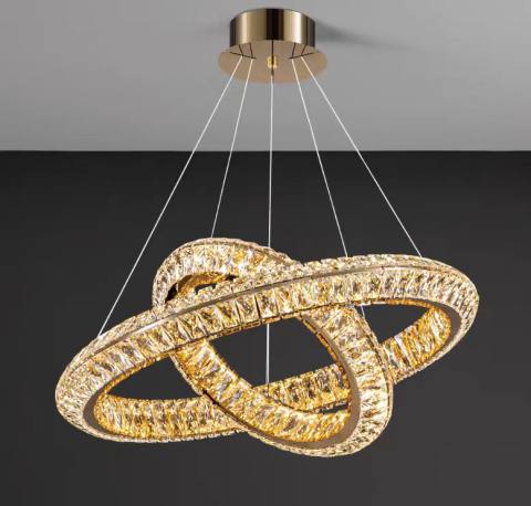 Lustra LED cu Telecomanda, LLC132/300GD, Cristal si Metal, 37W, 2 Cerc, Dimabila, 3000K/4000K/6000K, Iluminat Luxos [2]