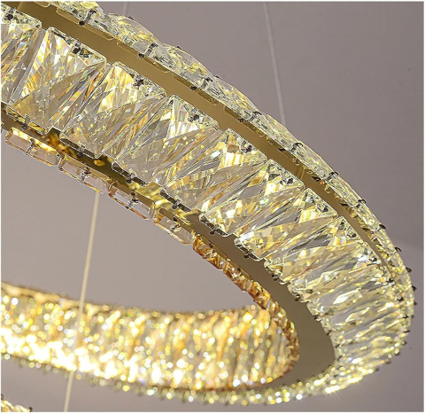 Lustra LED cu Telecomanda, LLC132/900X300GD, Cristal si Metal, 39W, 1 Cerc, Dimabila, Inaltime Reglabila, Lumina Rece/Calda/Neutra, Iluminat Luxos [3]