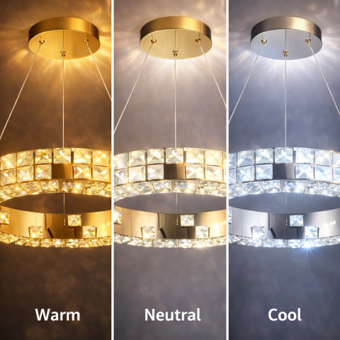 Lustra LED cu Telecomanda, LLC135/1GD, Cristal si Metal, 29W, 1 Cerc, Dimabila, Inaltime Reglabila, Lumina Rece/Calda/Neutra, Iluminat Luxos [3]