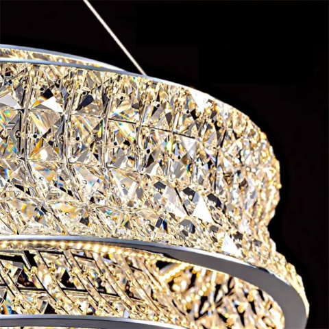 Lustra LED cu Telecomanda, LLC160/750X350GD, Cristal si Metal, 71W, Dimabila, Inaltime Reglabila, Lumina Rece/Calda/Neutra, Iluminat Luxos [1]