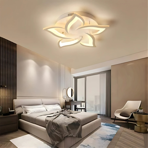 Lustre LED Moderne - Lustra LED cu telecomanda LOTUS 54W, 5 Petale, lumina Rece/Calda/Neutra, Dimabila, Alb