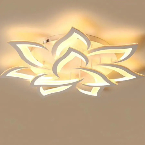 Lustra LED cu telecomanda LOTUS 91W, 9 Petale, lumina Rece/Calda/Neutra, Dimabila, Alb [1]