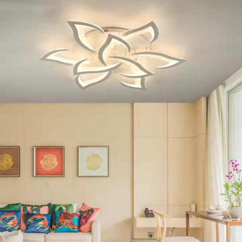 Lustre LED Moderne - Lustra LED cu telecomanda LOTUS 91W, 9 Petale, lumina Rece/Calda/Neutra, Dimabila, Alb