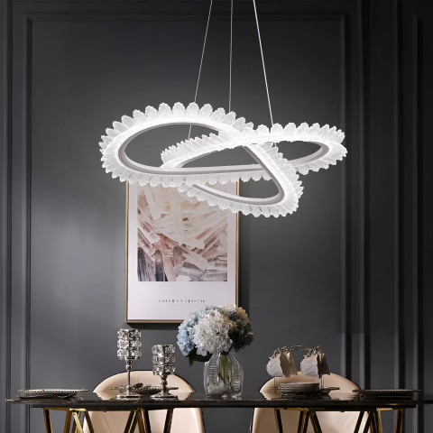 Lustra LED cu Telecomanda LT187WH, Cristal si Metal, 52W, Dimabila, Inaltime Reglabila, lumina Rece/Calda/Neutra, Iluminat Luxos [2]