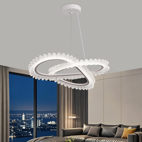 Iluminat Smart Home - Lustra LED cu Telecomanda LT187WH, Cristal si Metal, 52W, Dimabila, Inaltime Reglabila, lumina Rece/Calda/Neutra, Iluminat Luxos