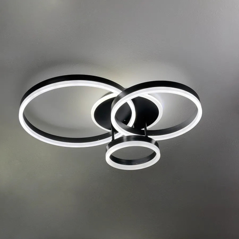 Lustra LED cu telecomanda RIGA LILITH, 68W, 3 Cercuri, lumina Rece/Calda/Neutra, Dimabila, Negru [1]