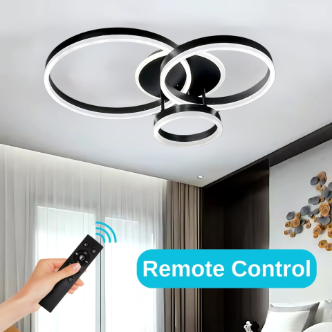 Lustra LED cu telecomanda RIGA LILITH, 68W, 3 Cercuri, lumina Rece/Calda/Neutra, Dimabila, Negru [3]