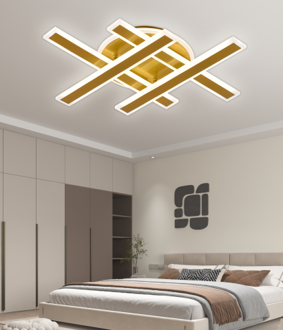 Lustra LED cu Telecomanda LT755/4GD, 79W, 46x5.5x7.5, IP20, Lumina Rece/Calda/Neutra, Dimabila, Auriu, Fier, Plexiglas [1]