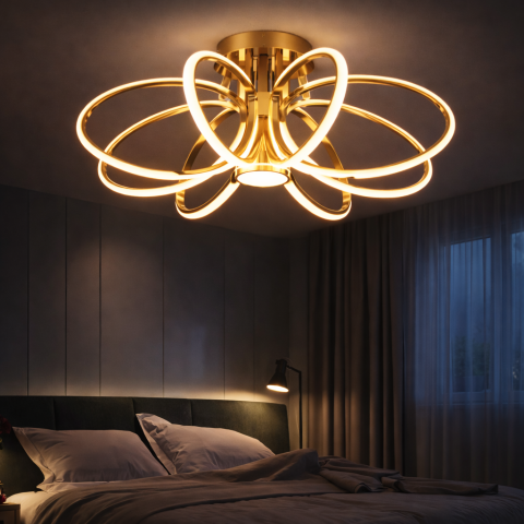 Lustre LED Moderne - Lustra LED cu Telecomanda LT771/500GD, 25W, Lumina Calda/Rece/Neutra 3000K/4000K/6000K, Dimabila, Auriu, Metal si Silicon