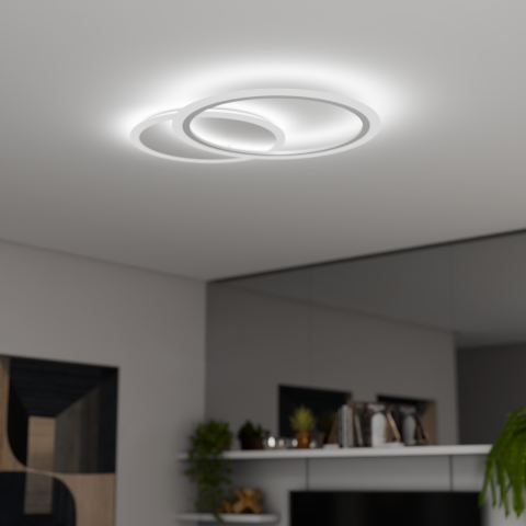 Lustre LED Moderne - Lustra LED cu telecomanda LUCY 40W, 2 Cercuri, lumina Rece/Calda/Neutra, Dimabila, Alb