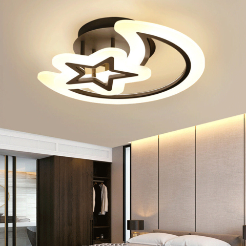 Lustre LED Moderne - Lustra LED cu telecomanda LUNA SI STEA 59W, 2 Elemente, lumina Rece/Calda/Neutra, Dimabila, Negru