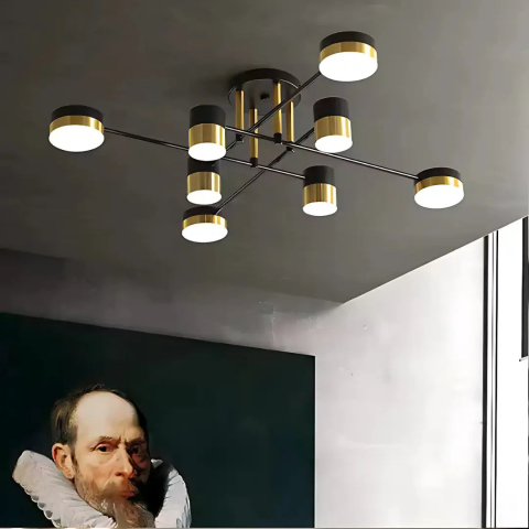 Lustra LED cu Telecomanda MARIO, 32W, 8 Elemente, Lumina Rece/Calda/Neutra, Dimabila, Negru/Auriu [3]