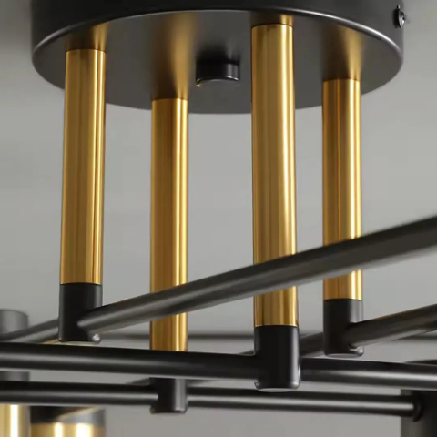 Lustra LED cu Telecomanda MARIO, 32W, 8 Elemente, Lumina Rece/Calda/Neutra, Dimabila, Negru/Auriu [2]