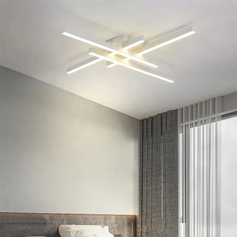 Iluminat Smart Home - Lustra LED cu telecomanda MORA 80W, 4 Elemente, Liniara, lumina Rece/Calda/Neutra, Dimabila, Alb