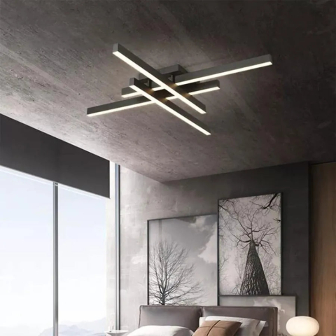 Lustre LED Moderne - Lustra LED cu telecomanda MORA 80W, 4 Elemente, Liniara, lumina Rece/Calda/Neutra, Dimabila, Negru