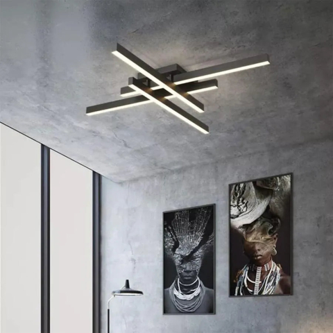 Lustra LED cu telecomanda MORA 80W, 4 Elemente, Liniara, lumina Rece/Calda/Neutra, Dimabila, Negru [1]