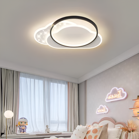 Lustre LED Moderne - Lustra LED cu telecomanda NUVIA 71W, Nor, lumina Rece/Calda/Neutra, Dimabila, Negru