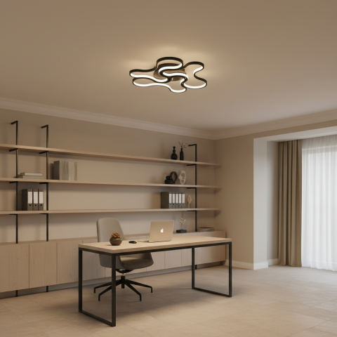 Iluminat Smart Home - Lustra LED cu telecomanda ORMS Eleganza, 3000K/4000K/6000K, 126W, Metal si Plastic, Negru