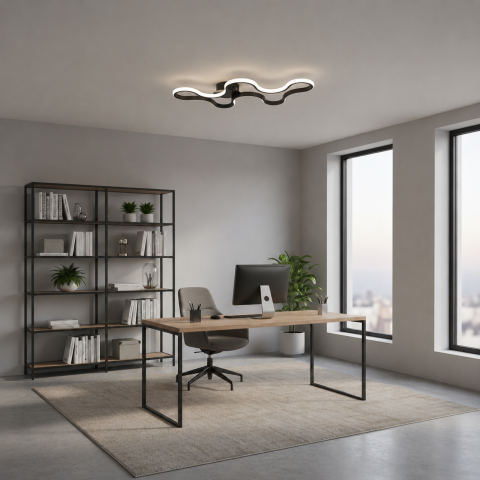 Iluminat Smart Home - Lustra LED cu telecomanda ORMS Eleganza, 3000K/4000K/6000K, 56W, Metal si Plastic, Negru
