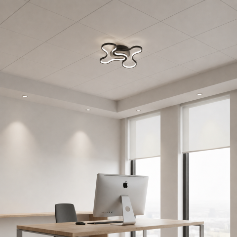 Iluminat Smart Home - Lustra LED cu telecomanda ORMS Nobile, 3000K/4000K/6000K, 84W, Metal si Plastic, Negru
