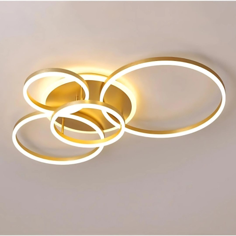 Lustra LED cu Telecomanda RINOVA, 4 cercuri, 112W, Lumina Calda/Rece/Neutra, Dimabila, Auriu [2]