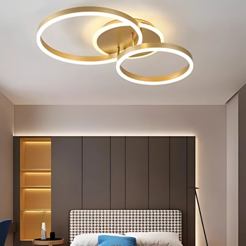 Lustra LED cu telecomanda RINOVA 66W, 2 Cercuri, lumina Rece/Calda/Neutra, Dimabila, Auriu Lucios [2]