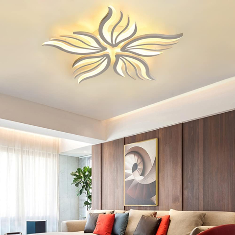 Lustre LED Moderne - Lustra LED cu telecomanda SAKURA 60W, 5 Petale, lumina Rece/Calda/Neutra, Dimabila, Alb