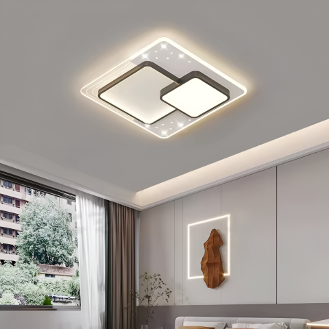 Lustre LED Moderne - Lustra LED cu telecomanda SERPENTA 60W, Patrata, lumina Rece/Calda/Neutra, Dimabila, Negru
