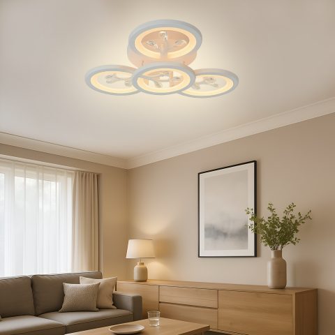 Lustre LED Moderne - Lustra LED cu telecomanda si cristal DAISY 53W, 4 Elemente, lumina Rece/Calda/Neutra, Dimabila, Alb