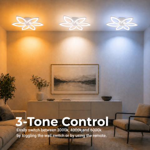 Lustra LED cu telecomanda si cristal FLORA 82W, 6 Petale, lumina Rece/Calda/Neutra, Dimabila, Alb [3]