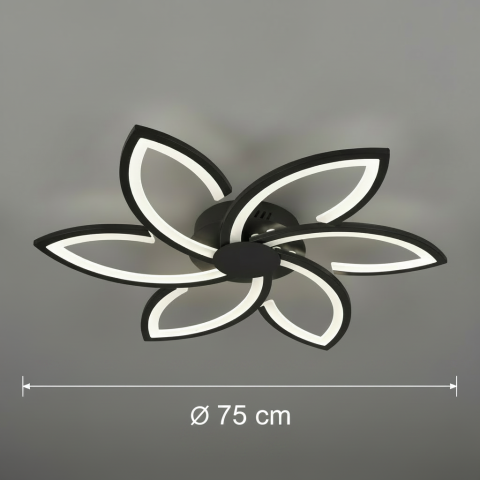 Lustra LED cu telecomanda si cristal FLORA 82W, 6 Petale, lumina Rece/Calda/Neutra, Dimabila, Negru [3]