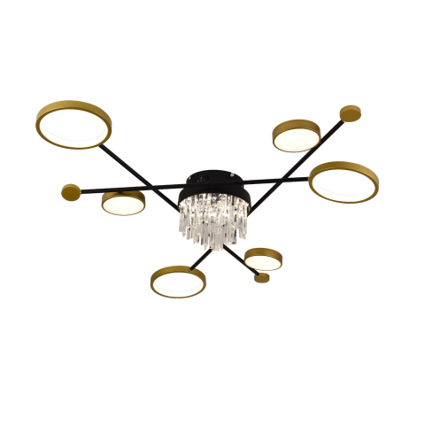 Lustra LED cu telecomanda si cristal GUIDA 38W, 6 Elemente, lumina Rece/Calda/Neutra, Dimabila, Negru Auriu [3]