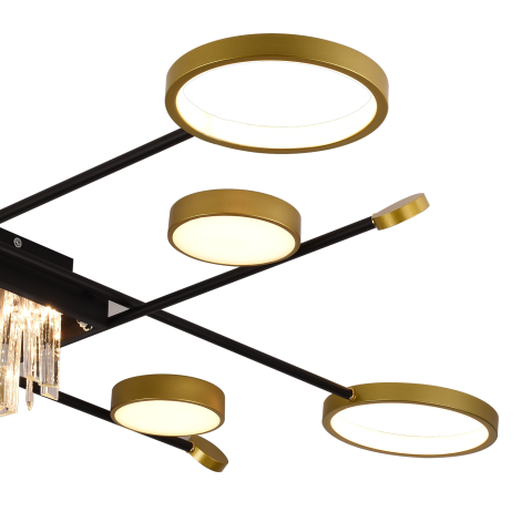 Lustra LED cu telecomanda si cristal GUIDA 46W, 8 Elemente, lumina Rece/Calda/Neutra, Dimabila, Negru Auriu [1]